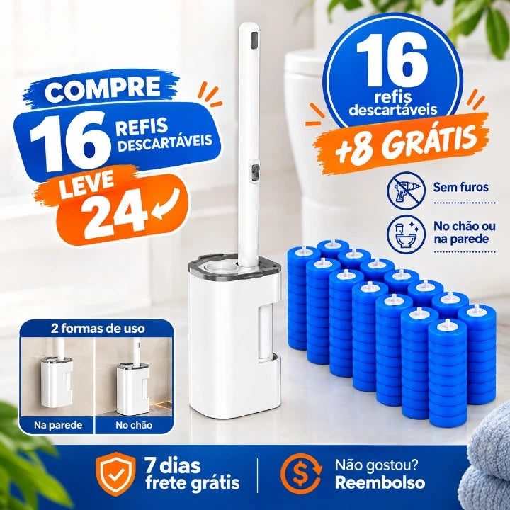 Escova Sanitária Descartável + Suporte | OFERTA COMPRE 16 E LEVE 24 REFIS